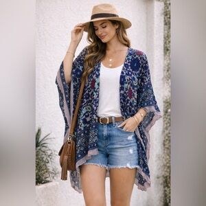 Steve Madden Floral Kimono Cape Boho Shawl Lightweight One Size